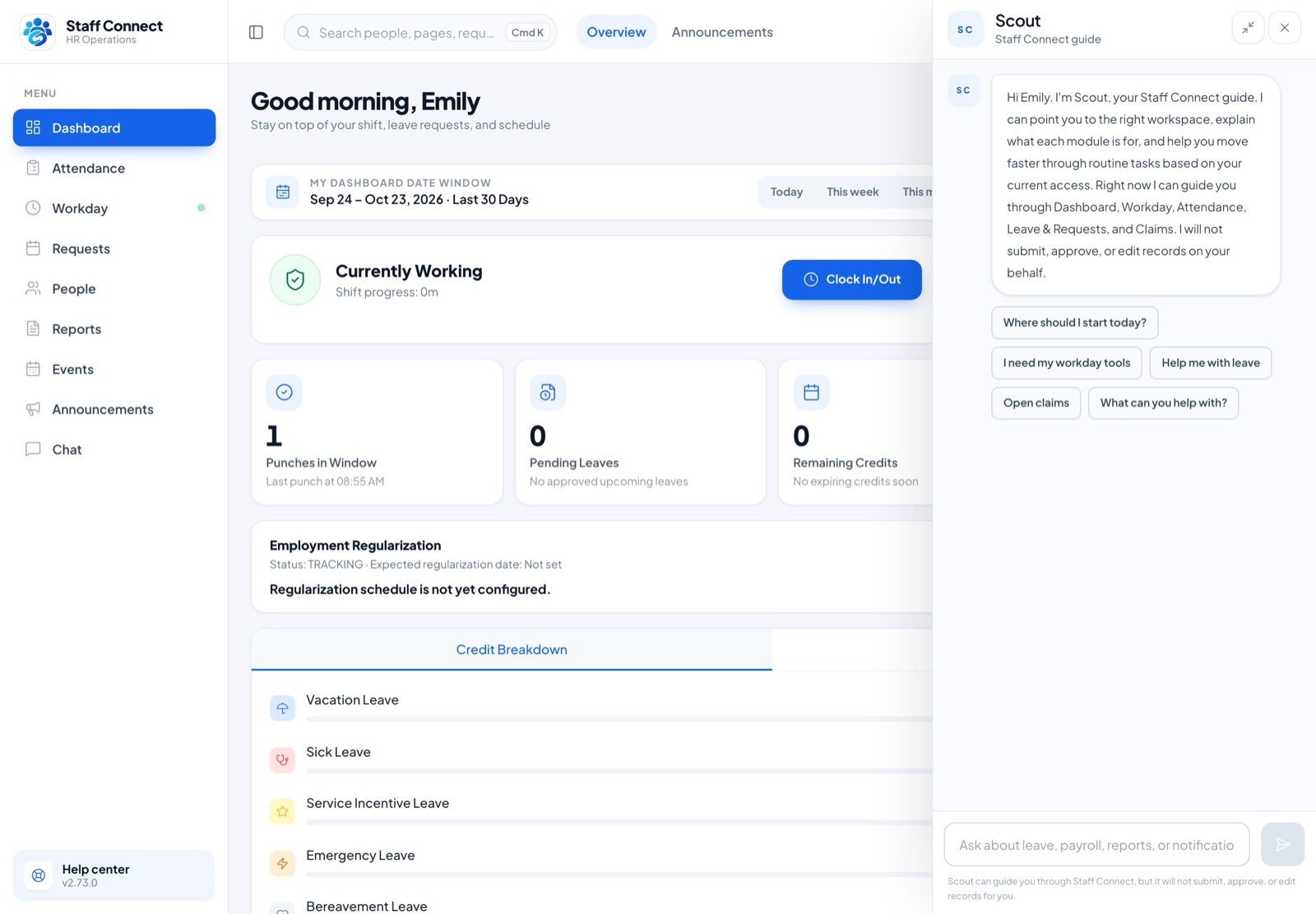 Staff Connect ai assistant screen