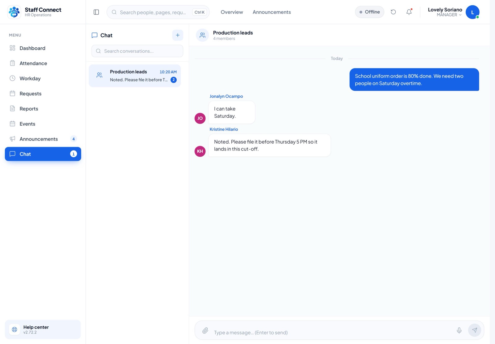 Team chat in Staff Connect