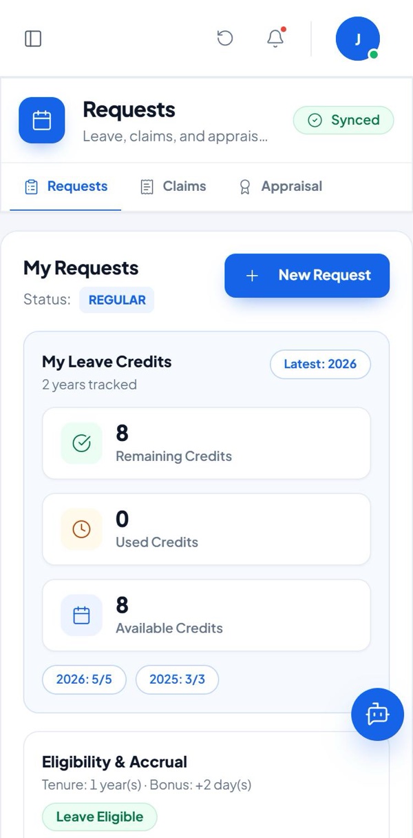 Leave credits and requests in Staff Connect on a phone