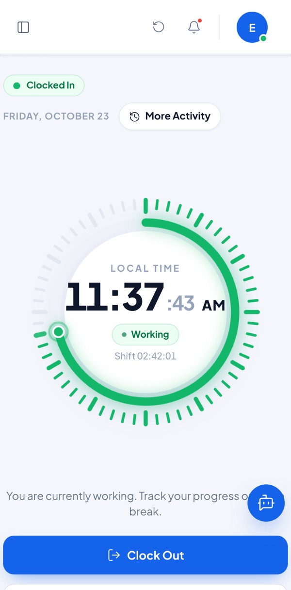 Clocking in on the Staff Connect Workday screen on a phone